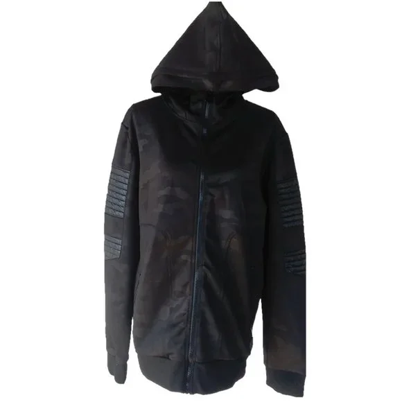 TRU LEGEND XL BLACK CAMO JACKET w HOOD FRONT ZIP Mens goth gothic witch